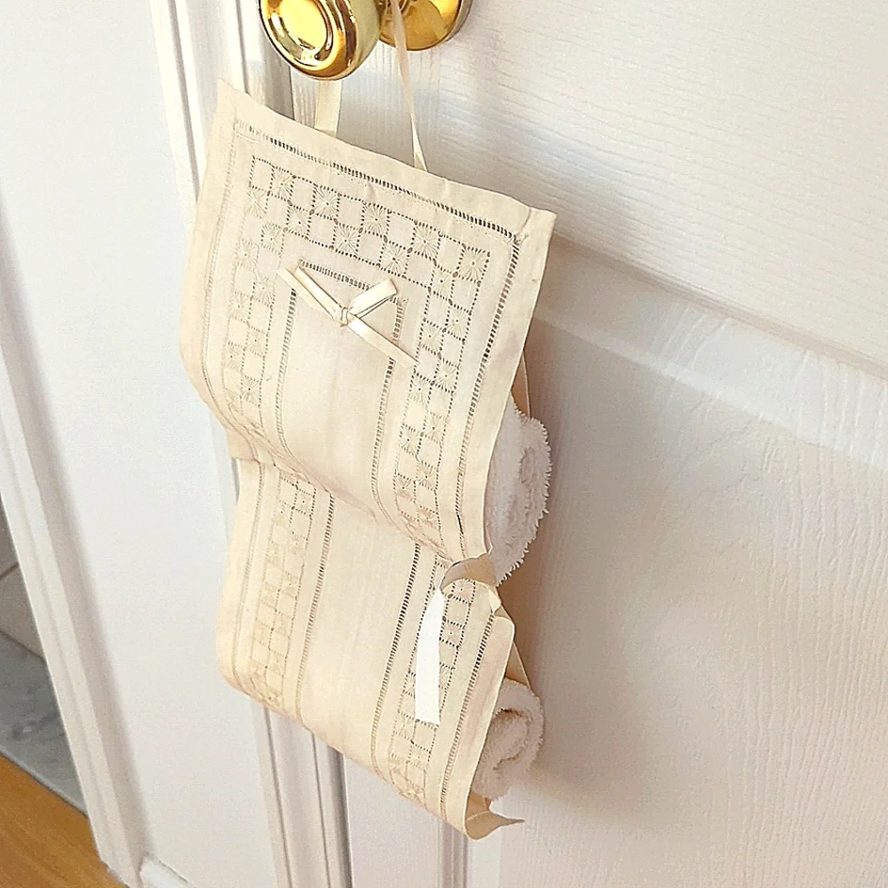 Hand embroidered linen toilet paper hanger